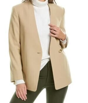 Vince Cream Beige Collarless Wool Blend Blazer Single Button Slit Pockets Sz 18